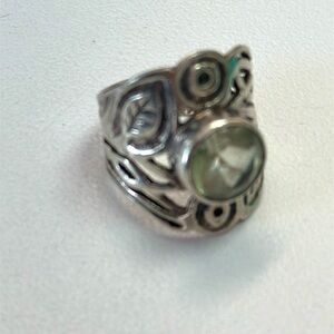 Sterling Silver Green Amethyst Owl Ring – Statement Nature-Inspired Design